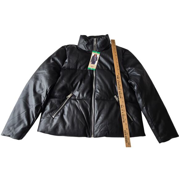 New Levi Strauss Faux Leather Short Puffer Zip up Black Women's Jacket Size XL - Picture 10 of 11